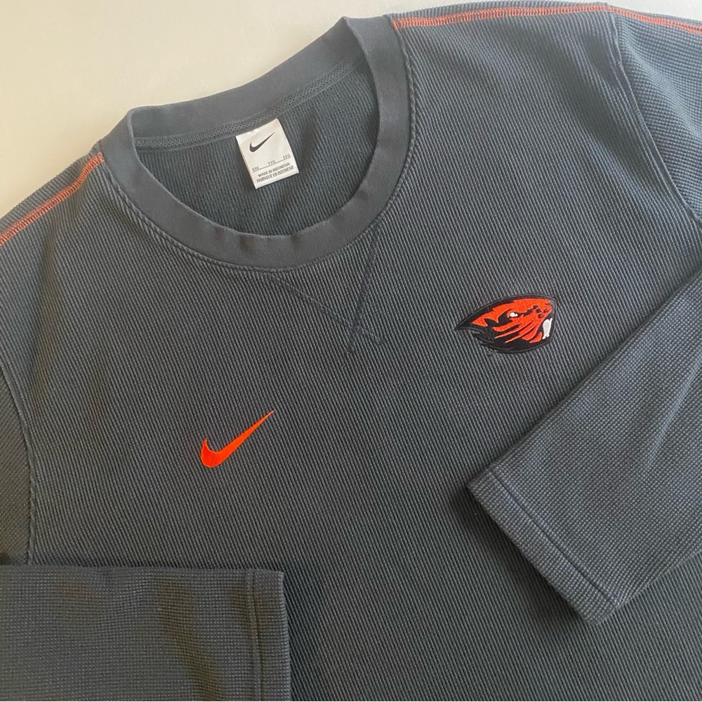 Nike Oregon State Beavers Waffle Knit Thermal Shirt Men 2XL TEAM ISSUE Crewneck